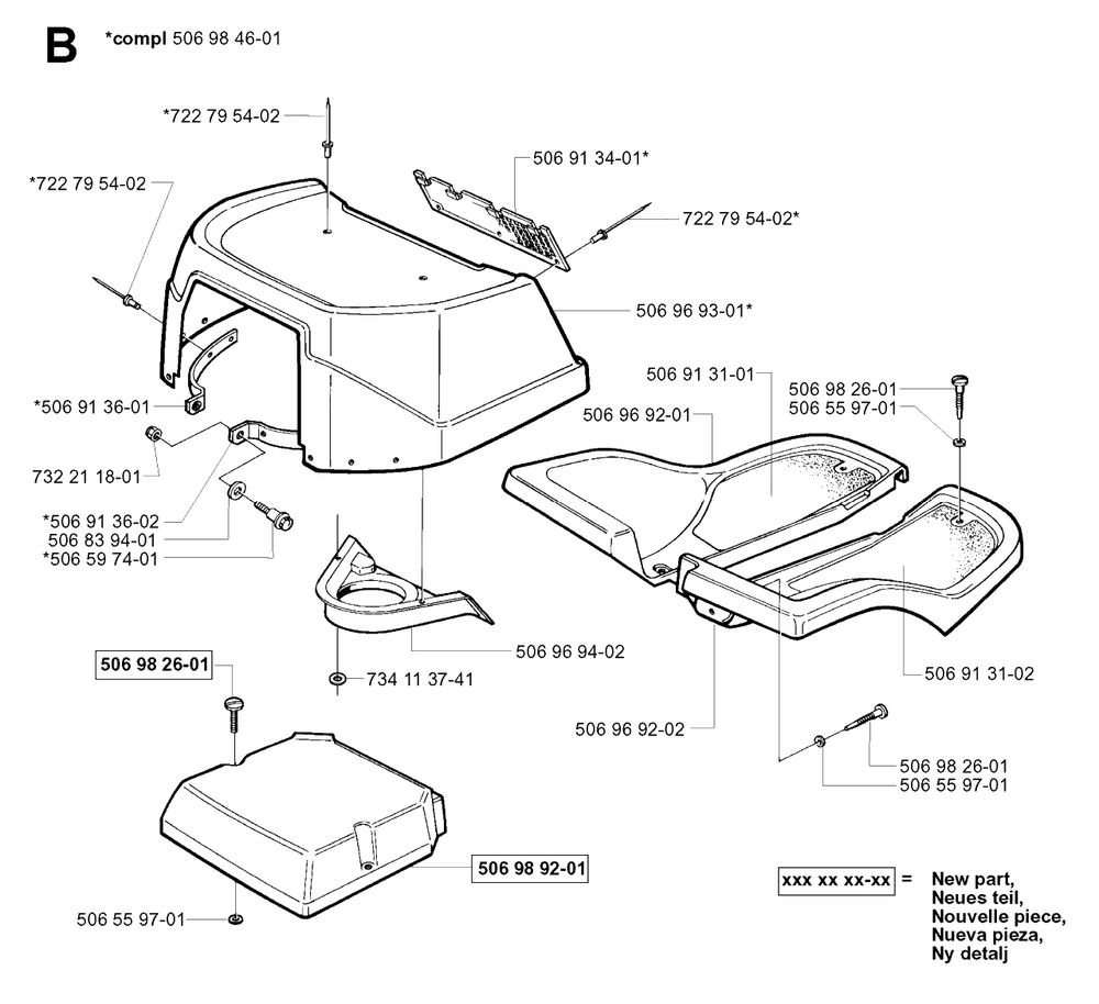 Hood Diagram and Parts List for R11 2001-01 Husqvarna Lawn Tractor