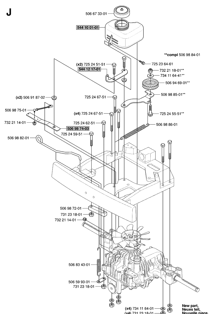 Transmission Diagram and Parts List for RIDER155AWD (965080001)(2006-01) Husqvarna Lawn Mower