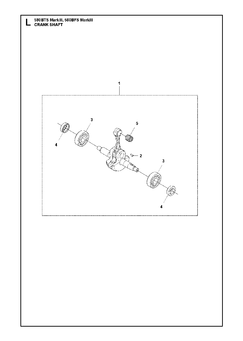 Crankshaft Diagram and Parts List for 580BFSMARKIII 580BTS Mark III Husqvarna Leaf Blower / Vacuum