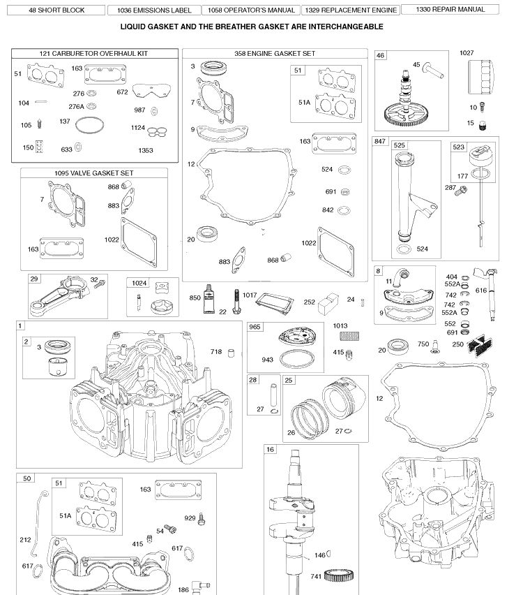 Briggs Engine Image 1 Diagram and Parts List for YTH22V42 (917289620)(2010-05) Husqvarna Lawn Mower