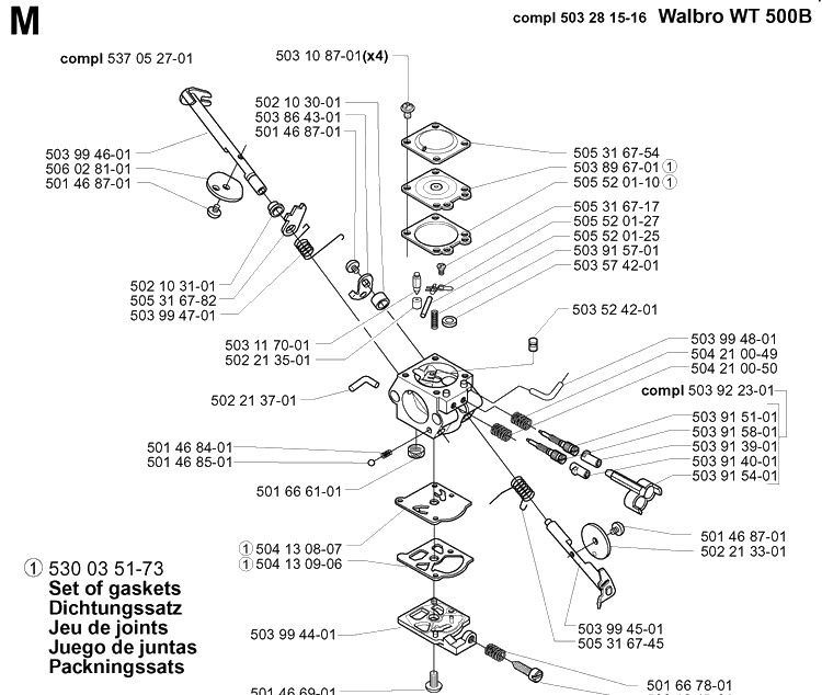 Carburetor Details Diagram and Parts List for 225B 20012200001-Current Husqvarna Leaf Blower / Vacuum