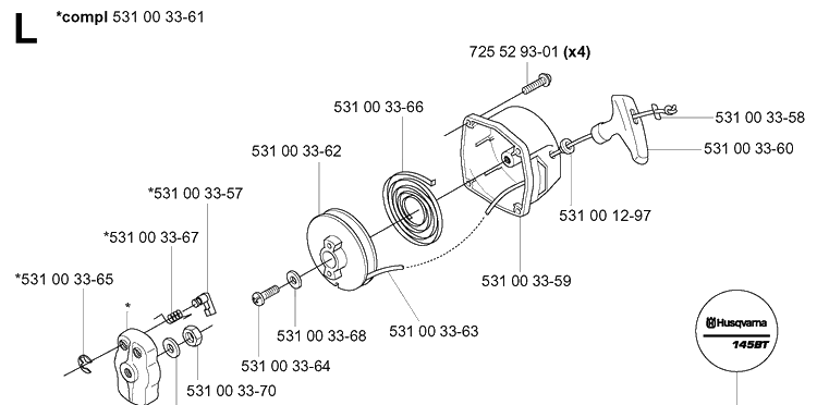 Starter Diagram and Parts List for 145BT 20053300001-Current Husqvarna Leaf Blower / Vacuum