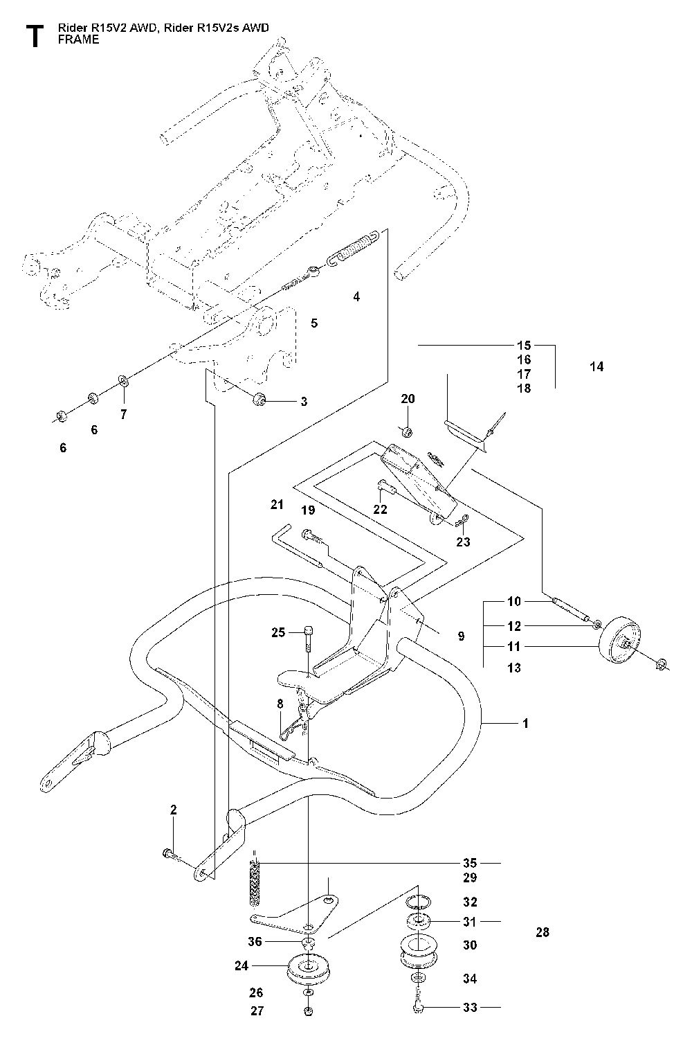 Frame Diagram and Parts List for RIDER15V2SAWD (965200901)(2009-04) Husqvarna Lawn Tractor