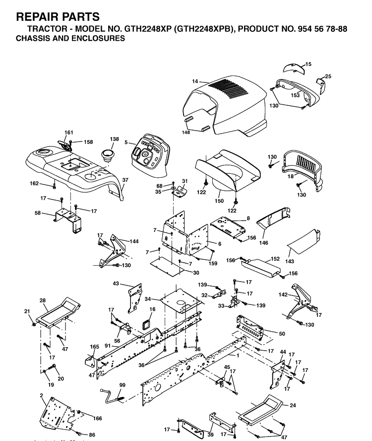 Chassis And Enclosures Diagram and Parts List for GTH2248XP-GTH2248XPB 2003-05 Husqvarna Lawn Tractor