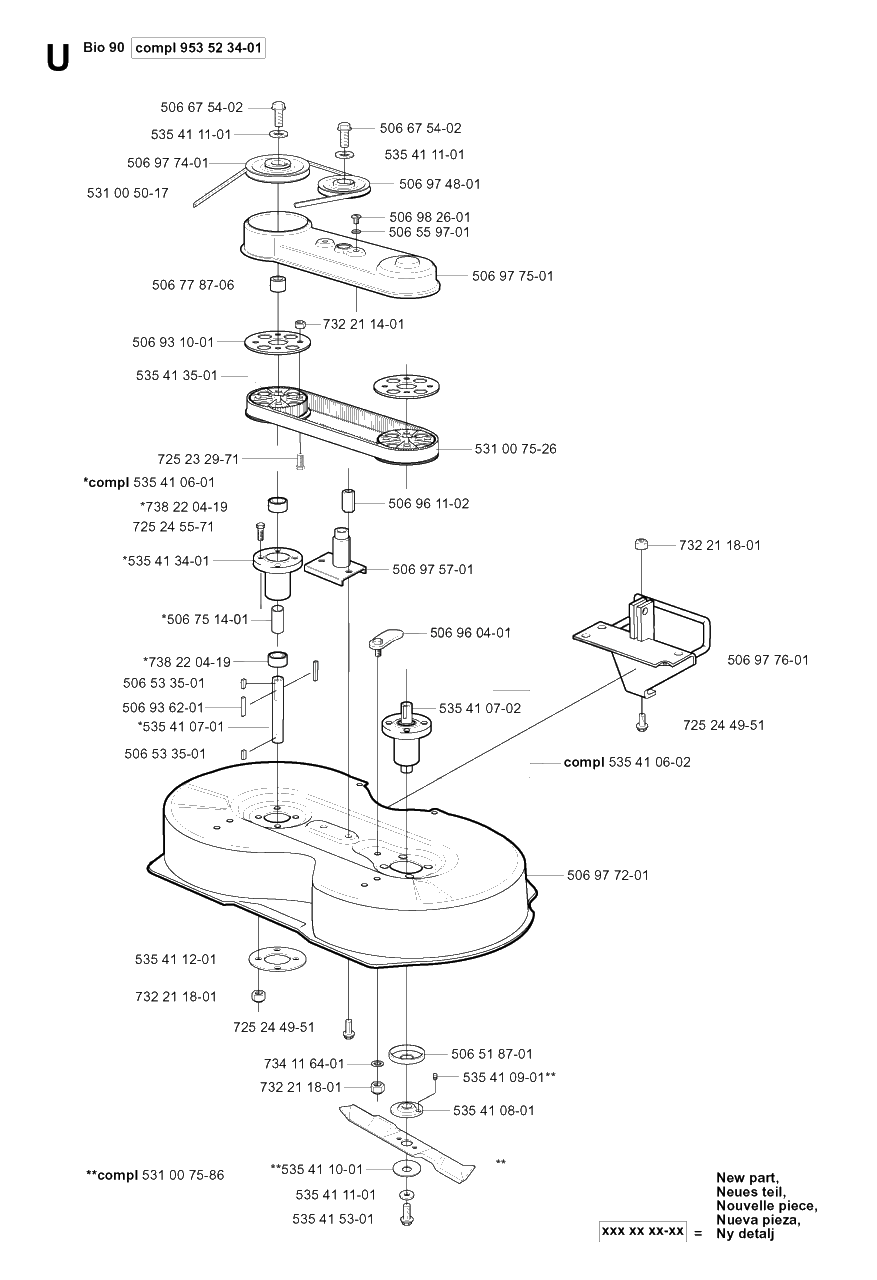 90cm Cutting Deck Diagram and Parts List for R15-V2 (953533701)(2004-02) Husqvarna Lawn Tractor