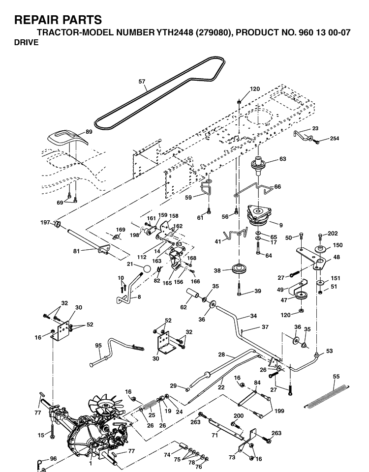 Drive Diagram and Parts List for YTH2448-279080 2004-12 Husqvarna Lawn Tractor