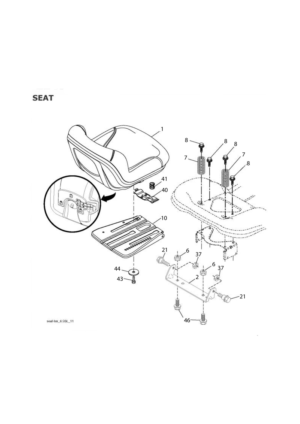 Seat Diagram and Parts List for TC130 2020 Husqvarna Lawn Tractor