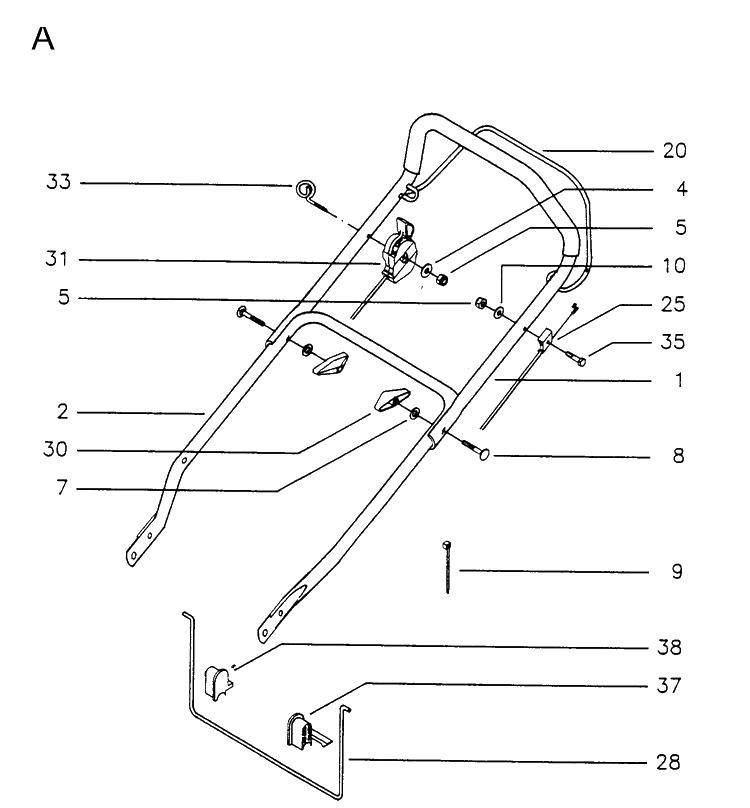 Handle And Controls Diagram and Parts List for MASTER46  Husqvarna Lawn Mower