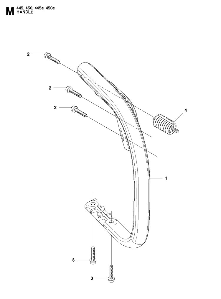 Handle Diagram and Parts List for 445E 20103600001-20112700000 Husqvarna Chainsaw