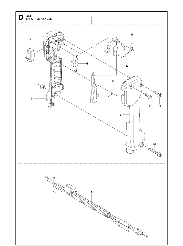 Throttle Controls Diagram and Parts List for 236R 20150400001-20180500000 Husqvarna Brush Cutter
