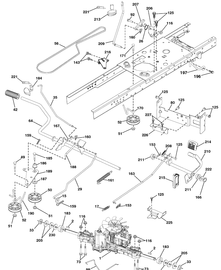 Drive Diagram and Parts List for YTH23V48 (96043008601)(2010-04) Husqvarna Lawn Mower