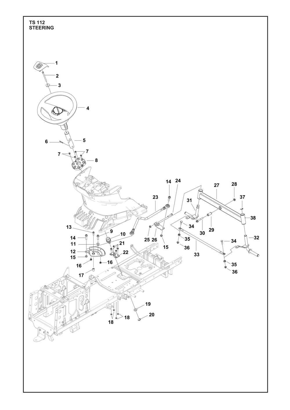 Steering Diagram and Parts List for TS112  Husqvarna Lawn Tractor