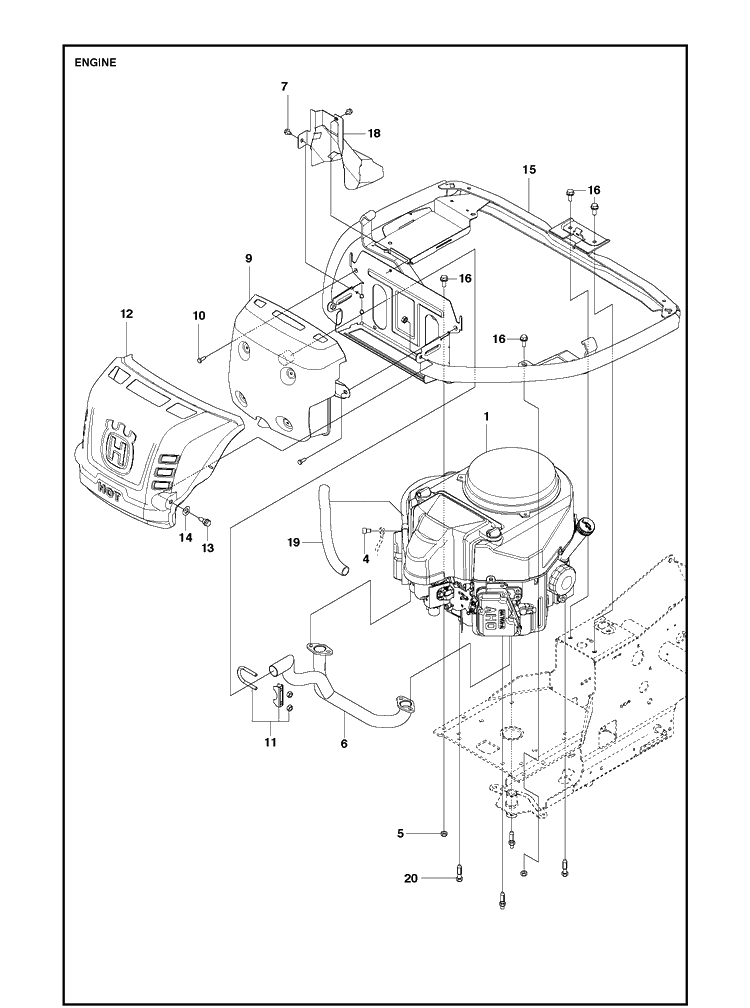 Engine Diagram and Parts List for R316TX  Husqvarna Lawn Mower