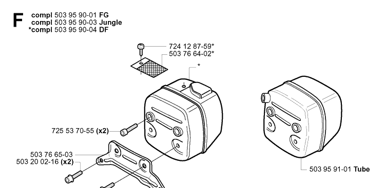 Muffler Diagram and Parts List for 385XP 20034000001-20051000000 Husqvarna Chainsaw