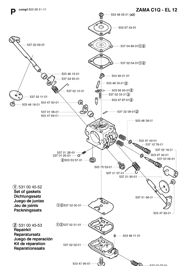 Carburetor Details Diagram and Parts List for 323P 20020100001-20021800000 Husqvarna Pole Saw