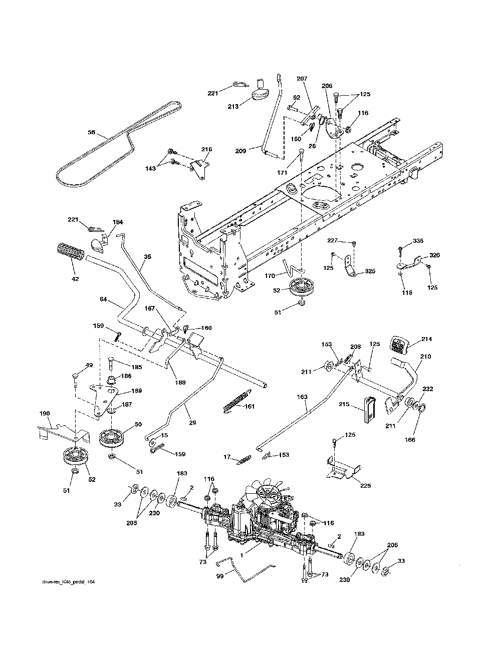 Drive Diagram and Parts List for YTH22V42-96043017301  Husqvarna Lawn Tractor
