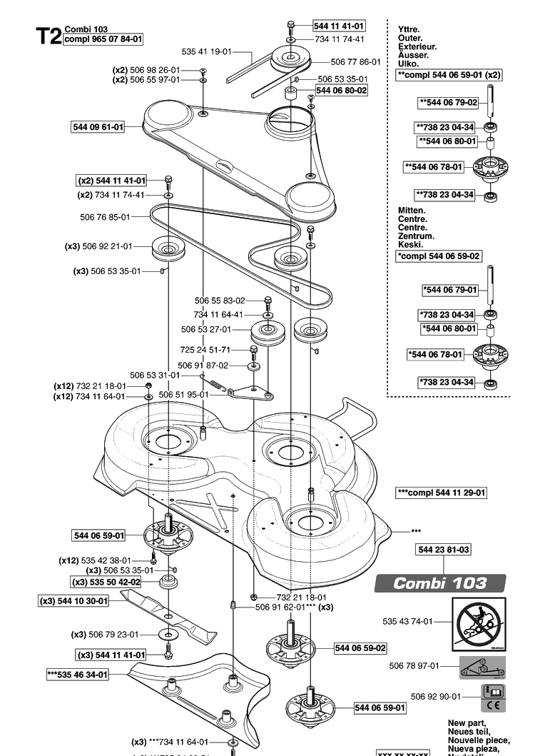 103cm Cutting Deck 2 Diagram and Parts List for PR15 (953535001)(2004-01) Husqvarna Lawn Mower