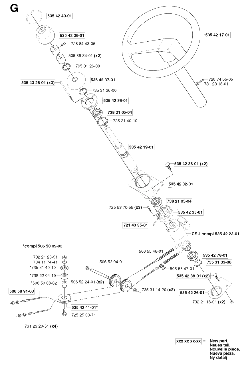 Steering Diagram and Parts List for PF21 2002-03 Husqvarna Lawn Tractor