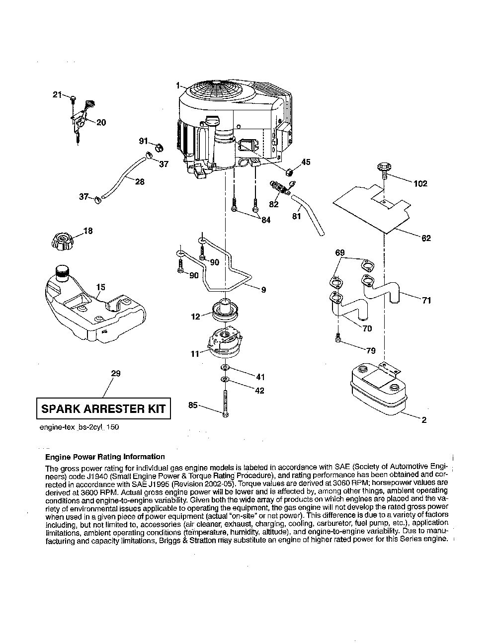 Engine Diagram and Parts List for YT42CS-96043022200  Husqvarna Lawn Tractor