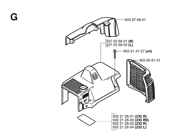 Housing Diagram and Parts List for 235R 20060100001-20061400000 Husqvarna Brush Cutter