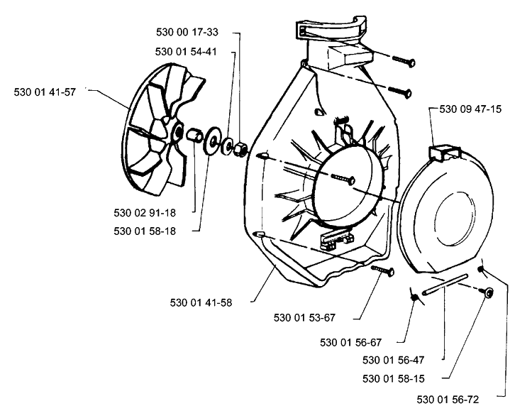 Housing / Impeller Diagram and Parts List for 132HBV 1991-11 Husqvarna Leaf Blower / Vacuum
