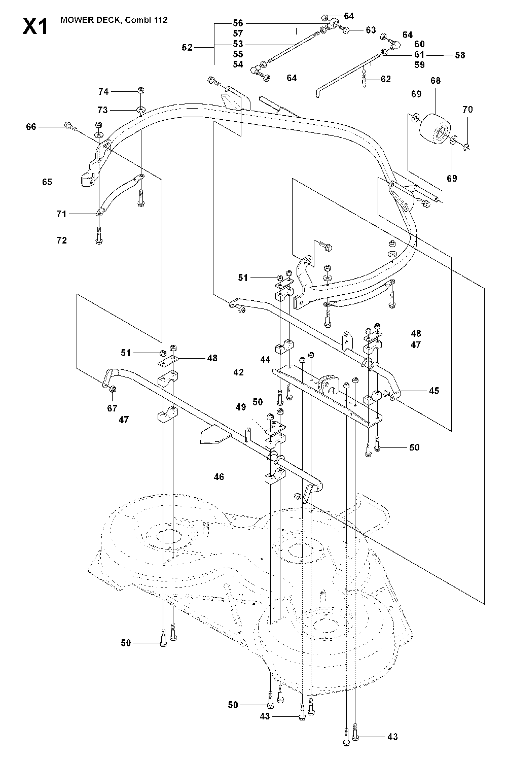 44/112cm Cutting Deck Diagram and Parts List for RIDER15V2SAWD (965200901)(2009-04) Husqvarna Lawn Tractor