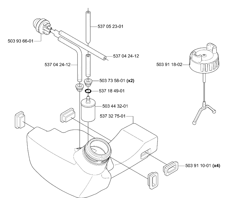 Fuel Tank Diagram and Parts List for 335RJX 2006-05 Husqvarna Trimmer