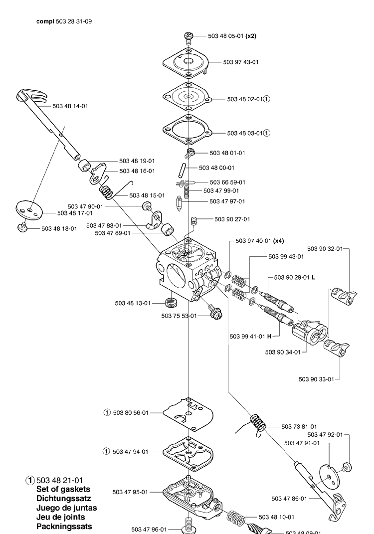 Carburetor C1q-El 10 (Epa) Diagram and Parts List for 245EPA 2002-08 Husqvarna Brush Cutter