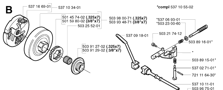 Clutch And Oil Pump Diagram and Parts List for 359 20031400001-20041800000 Husqvarna Chainsaw