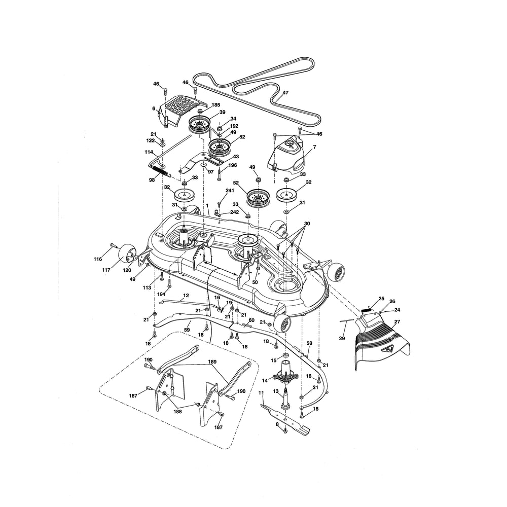 Mower Deck Diagram and Parts List for LGT24K54 240470 Husqvarna Lawn Tractor