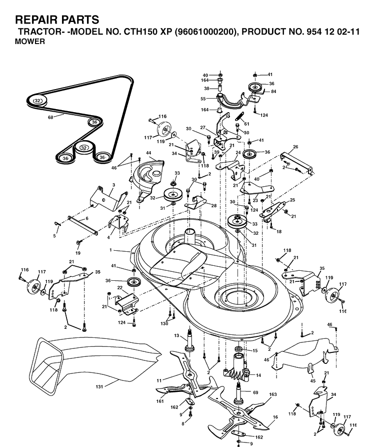 Mower Deck / Cutting Deck Diagram and Parts List for CTH150XP (96061000200)(2005-01) Husqvarna Lawn Tractor
