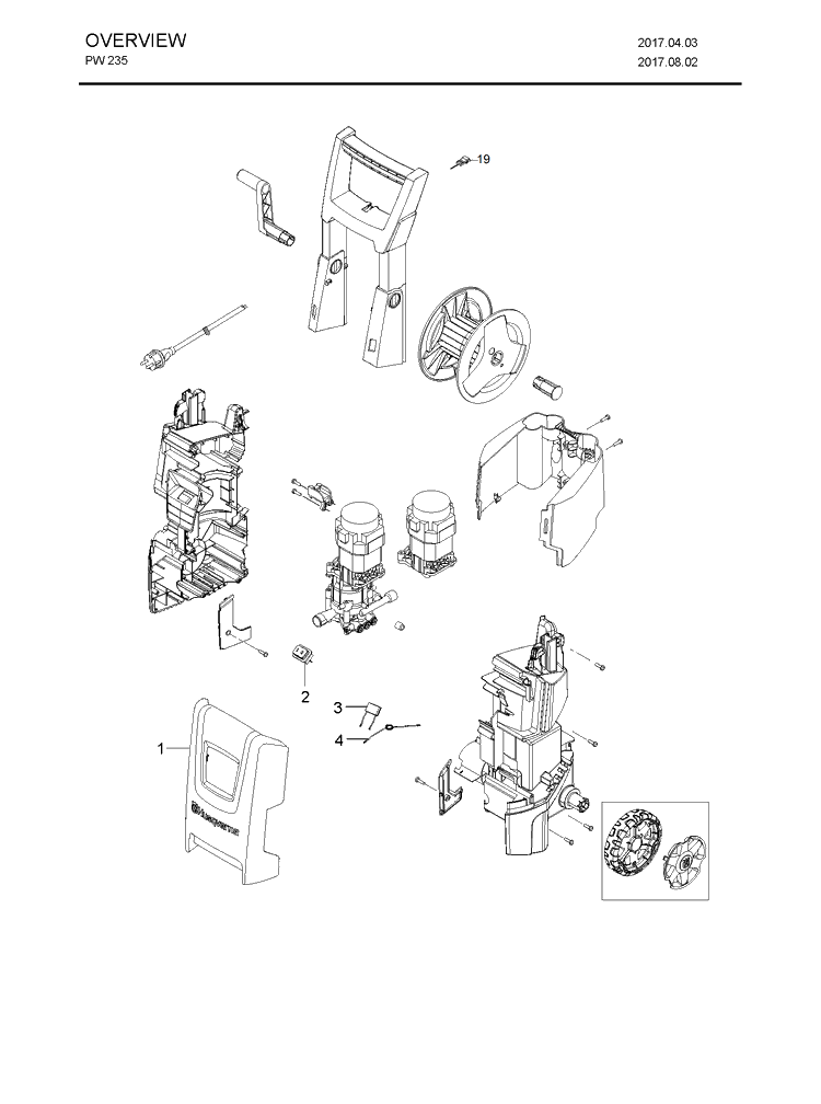 Overview Diagram and Parts List for PW235  Husqvarna Pressure Washer