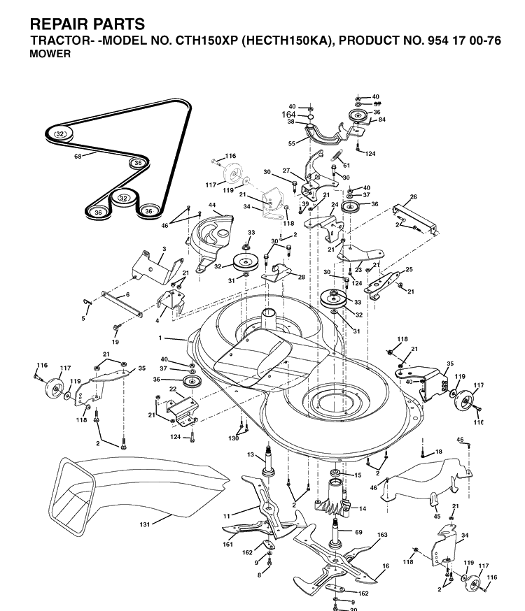 Mower Deck / Cutting Deck Diagram and Parts List for CTH150XP (HECTH150KA)(2003-01) Husqvarna Lawn Tractor