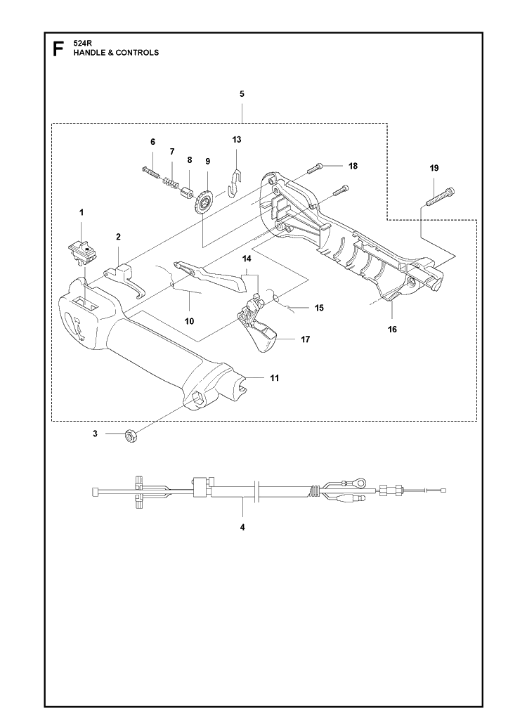 Handle And Controls Diagram and Parts List for 524R 2020-11 Husqvarna Brush Cutter