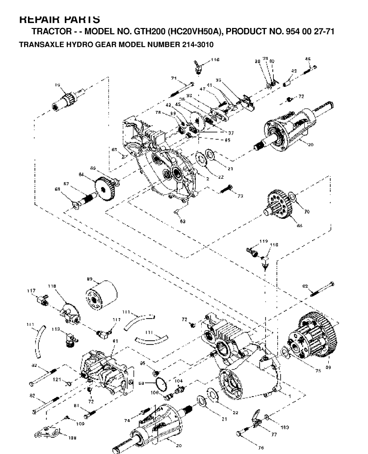 Transmission Diagram and Parts List for GTH200 (HC20VH50A)(1996-04) Husqvarna Lawn Tractor