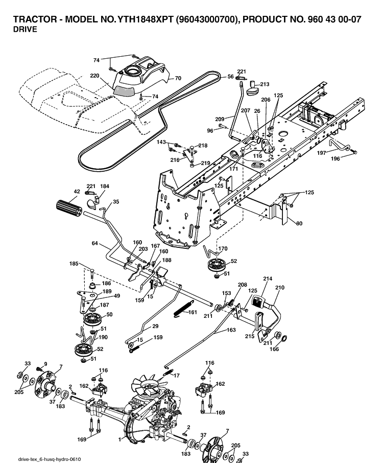 Drive Diagram and Parts List for YTH1848XP (96043000700)(2006-03) Husqvarna Lawn Tractor