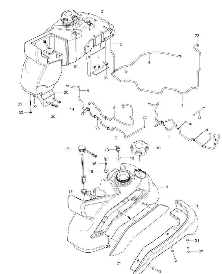 Fuel System Diagram and Parts List for Z554  Husqvarna Lawn Mower