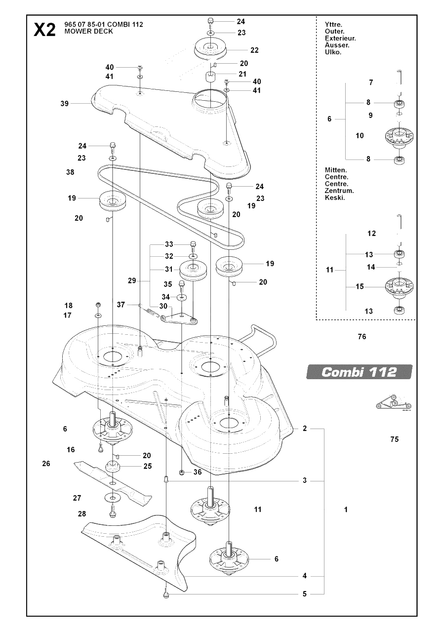 44-Inch/112cm Cutting Deck Diagram and Parts List for R175AWD (965105001)(2007-01) Husqvarna Lawn Tractor