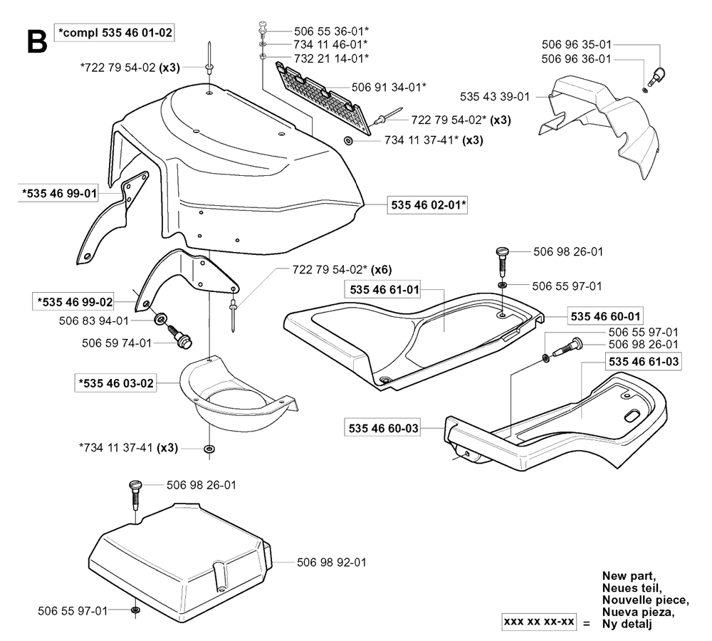 Hood Diagram and Parts List for R155 (953533805)(2005-01) Husqvarna Lawn Tractor