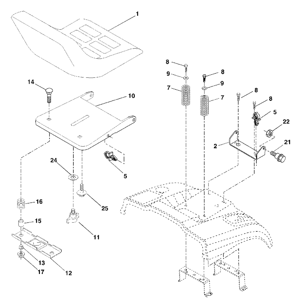Seat Assembly Diagram and Parts List for CT130 (954170017-D)(2001-08) Husqvarna Lawn Tractor