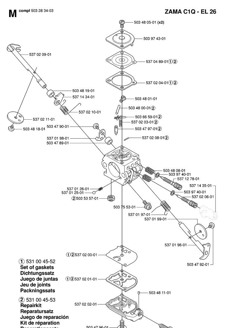 Carburetor Diagram and Parts List for 325HD75 (X-SERIES)(20062300001-20081400000) Husqvarna Hedge Trimmer