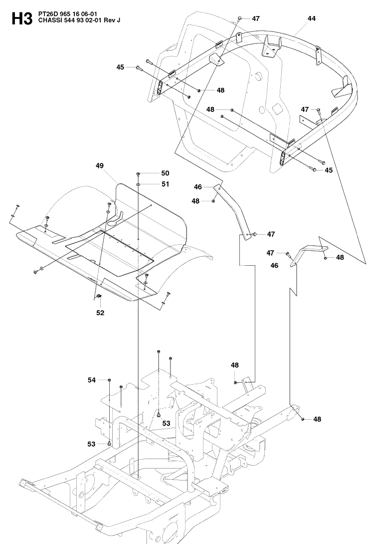 Chassis Upper Diagram and Parts List for PT26D (965160601)(2008-03) Husqvarna Lawn Mower