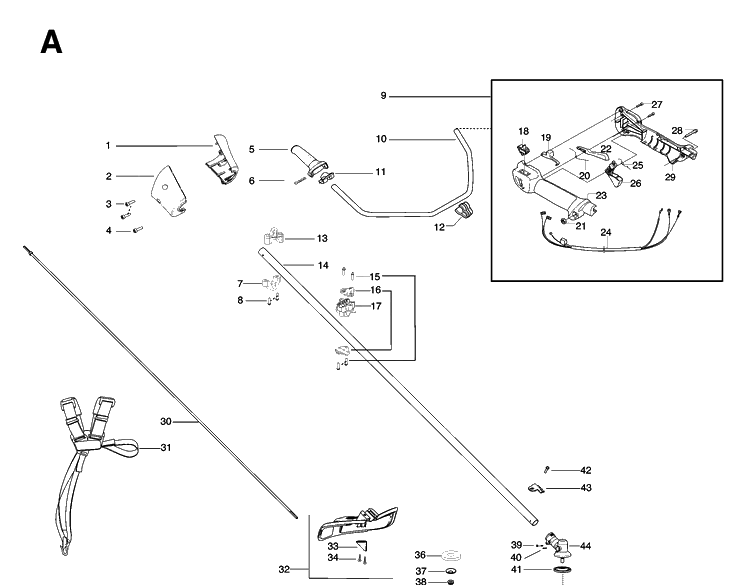 Shaft And Handle Diagram and Parts List for 125R 20061000001-20064000000 Husqvarna Brush Cutter