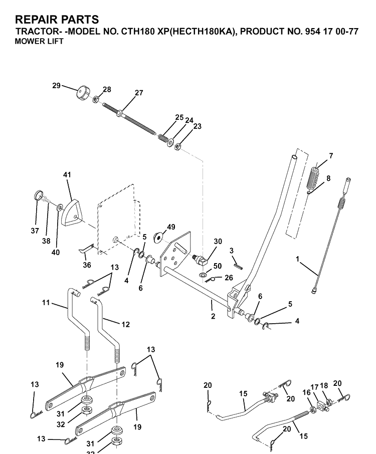 Mower Lift / Deck Lift Diagram and Parts List for CTH180XP (HECTH180KA)(2003-01) Husqvarna Lawn Tractor