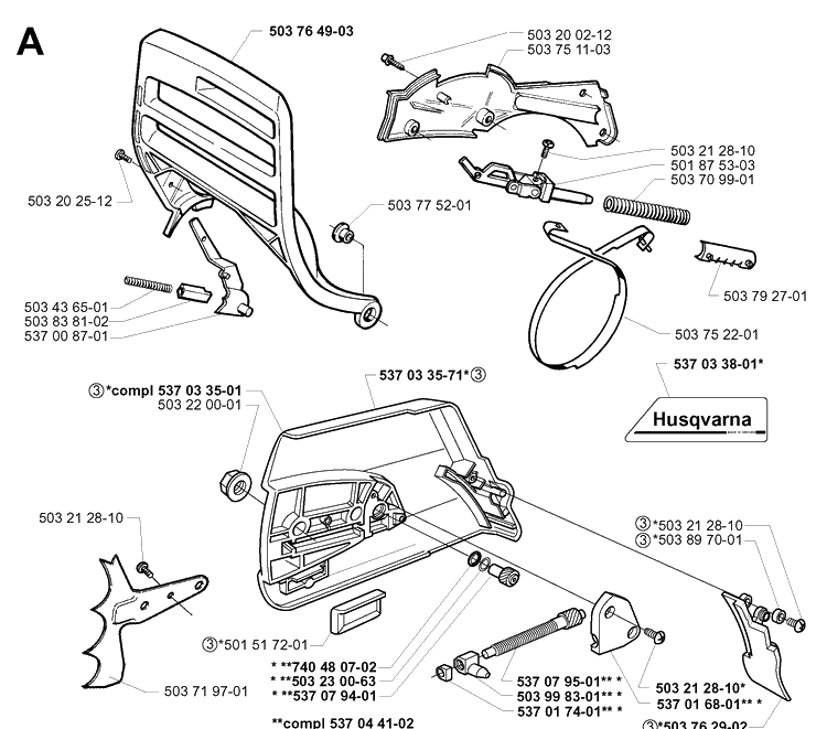 Chain Brake 2 Diagram and Parts List for 365 19994500001-20020100000 Husqvarna Chainsaw