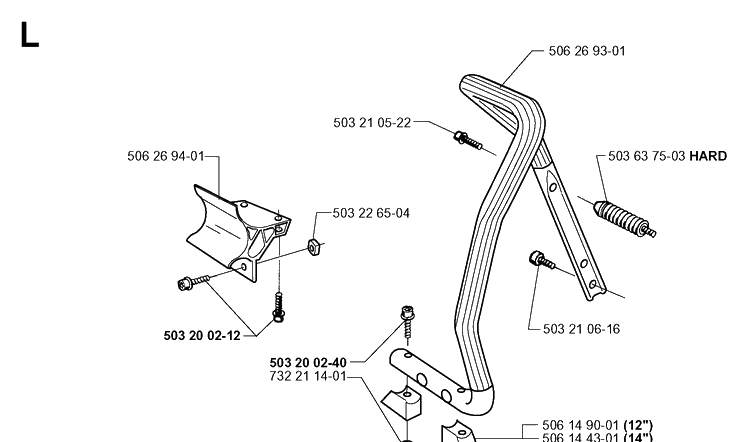 Handle Diagram and Parts List for 371K 1999-04 Husqvarna Lawn Tractor Accessories