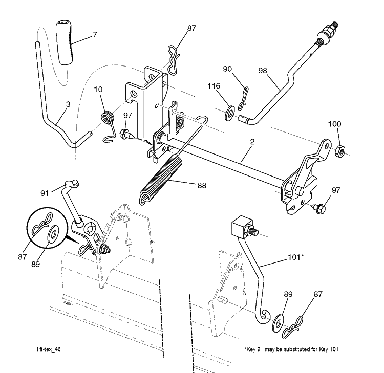Mower Lift / Deck Lift Diagram and Parts List for YTH22V46 (96043027100)(2017-10) Husqvarna Lawn Tractor
