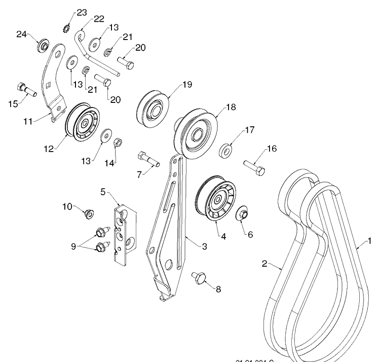 Chassis Engine Pulleys 1 Diagram and Parts List for 11524E (96193007400)(2011-06) Husqvarna Snow Blower