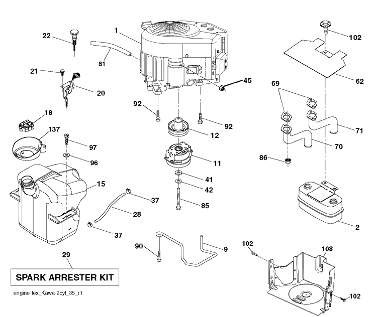 Engine Diagram and Parts List for CTH164T (96051009400)(2013-06) Husqvarna Lawn Tractor