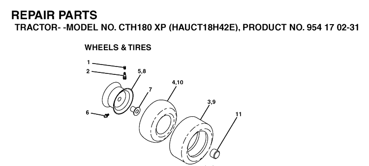 Wheels And Tires Diagram and Parts List for CTH180XP (HAUCT18H42E)(2004-09) Husqvarna Lawn Tractor